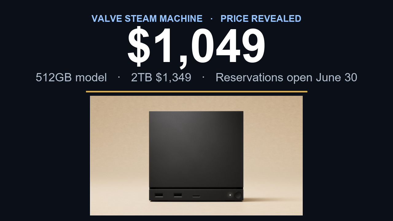 It's Official: Valve Prices the Steam Machine at $1,049 - and Reservations Open June 30